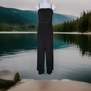 Cefian Women's Jumpsuit Black Lg Spaghetti Straps‎ Ruched Top Polyester Spandex